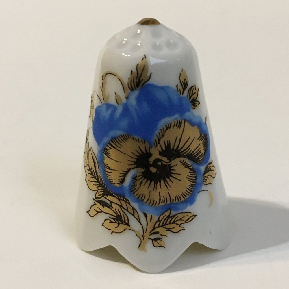 Pickard Floral Thimble White Bone China Blue Flowers Gold Trim Vintage Scalloped